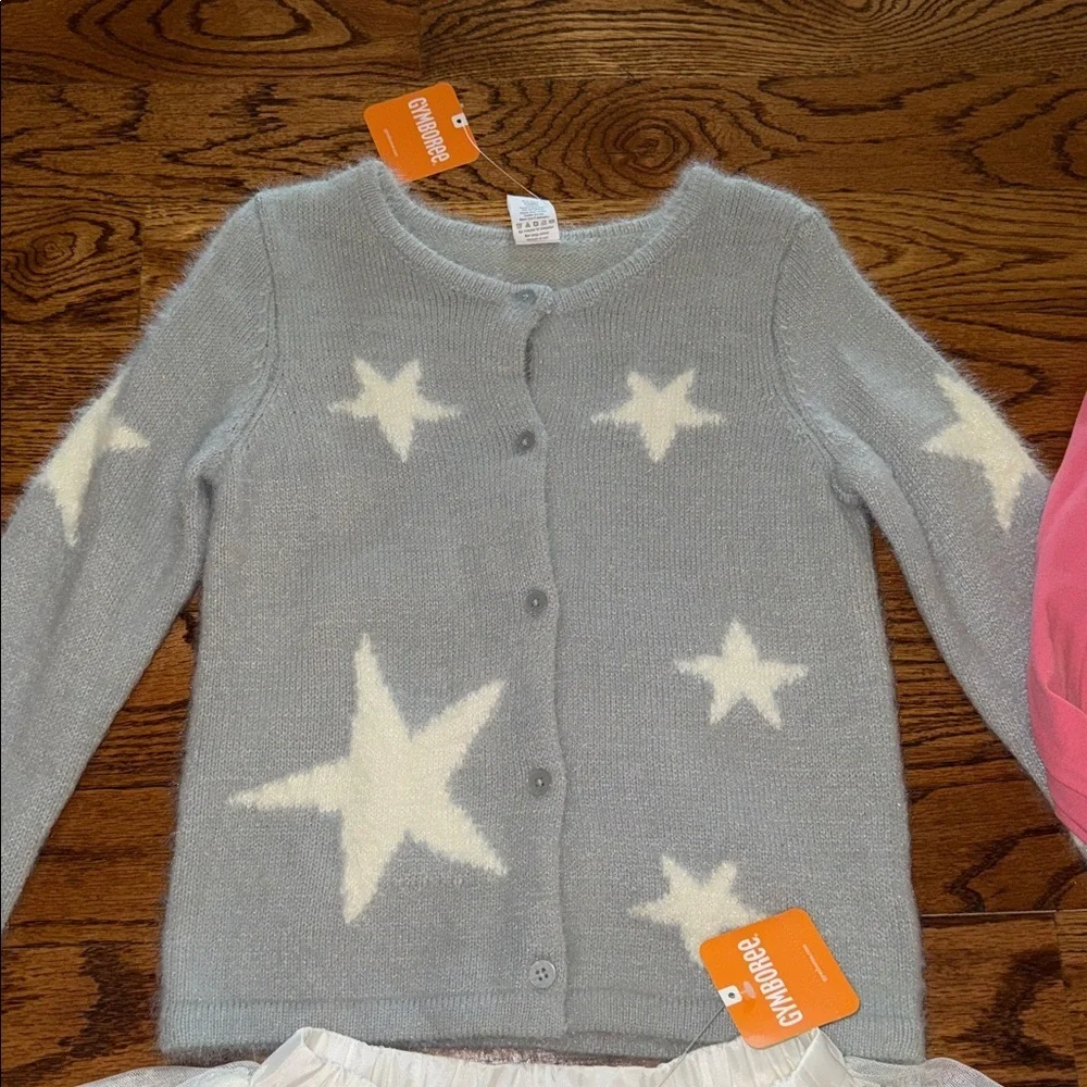 GYMBOREE long sleeved shirt, tights, sweater & tulle skirt size medium (7-8) NWT